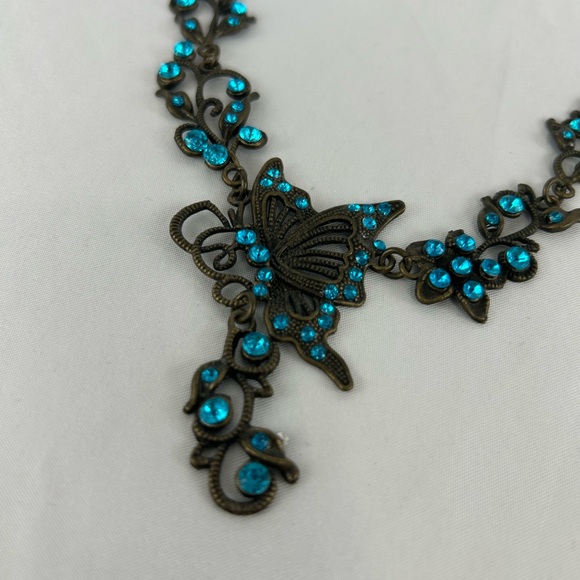 Vintage Ornate Butterfly Necklace with Blue Rhinestone - Picture 2 of 6